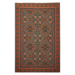 6x9 Teal, Orange, Gold Color Hand Woven French Needlepoint Wool Art Deco Oriental Rug