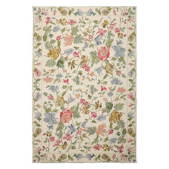 6x9 Ivory, Green, Pink Color Hand Woven Caucasian Needlepoint Wool Traditional Oriental Rug
