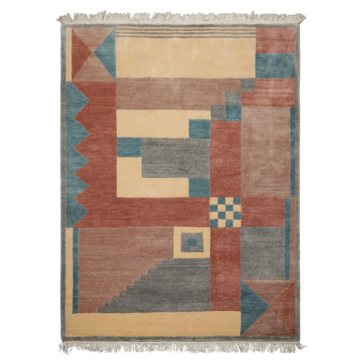 5x8 Gray, Ivory, Taupe Color Hand Knotted Tibetan New Zealand Wool Modern & Contemporary Oriental Rug