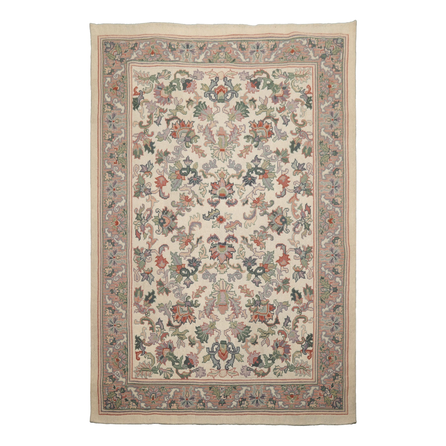 6x8 Ivory, Rose, Sage Color Hand Woven Needlepoint Wool Traditional Oriental Rug