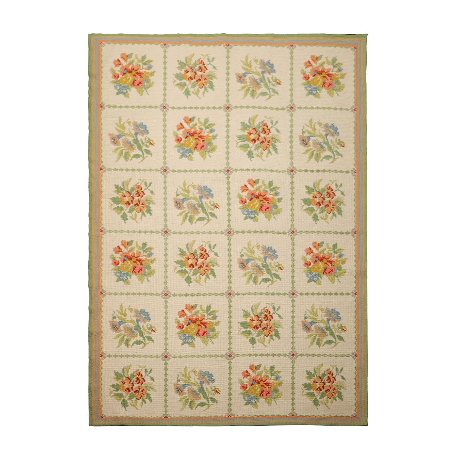 6x9 Ivory, Lime, Gold Color Hand Woven Needlepoint Wool Traditional Oriental Rug