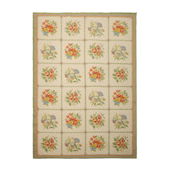 6x9 Ivory, Lime, Gold Color Hand Woven Needlepoint Wool Traditional Oriental Rug