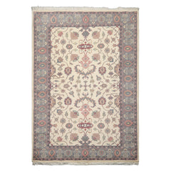 6x9 Ivory, Gray, Peach Color Hand Knotted Oushak New Zealand Wool Traditional Oriental Rug