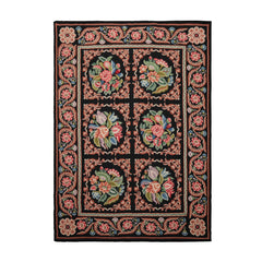 6x9 Black, Rust, Ivory Color Hand Woven Needlepoint Wool Traditional Oriental Rug