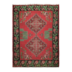 7x9 Crimson, Brown, Green Color Hand Woven Kilim Wool Arts & Crafts Oriental Rug