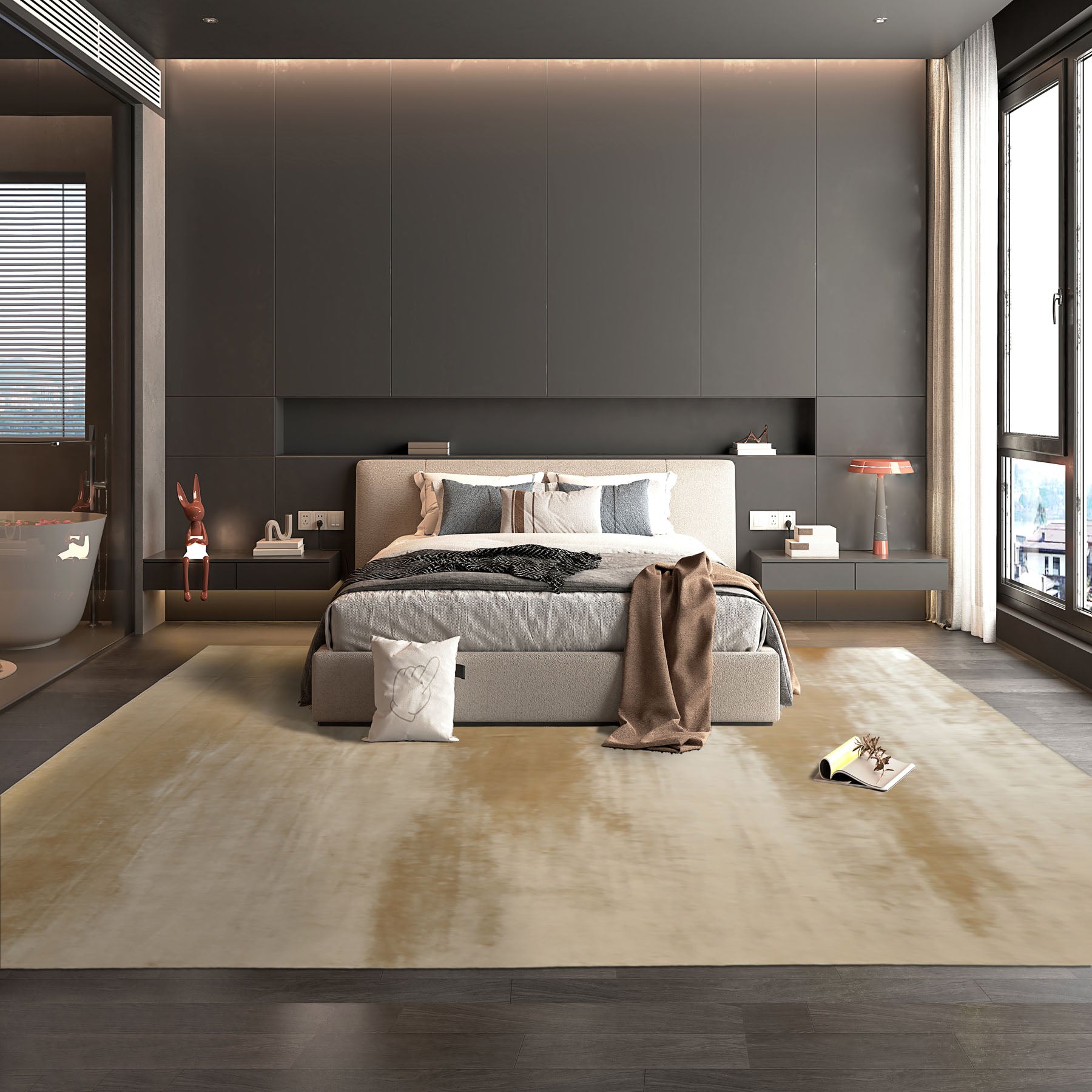 Multi Size Beige Color Hand Knotted Tibetan? Silk Contemporary Oriental Rug