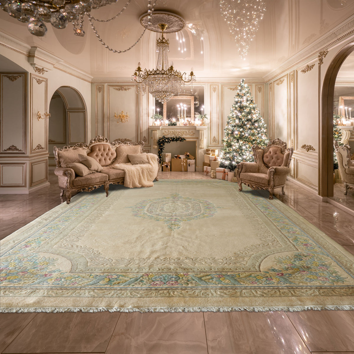 11x18 Beige, Tan, Aqua Color Hand Knotted Aubusson Savonnerie Wool Traditional Oriental Rug