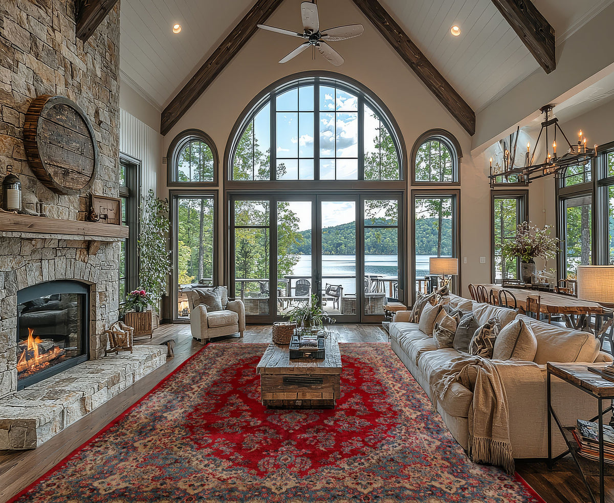 12x18 Red, Aqua, Ivory Color Hand Knotted Kerman Wool Traditional Oriental Rug