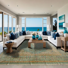 12x15 Sea Foam, Ivory, Brown Color Hand Knotted Kerman Silk Traditional Oriental Rug