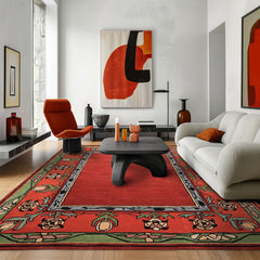 Multi Size Rosy-Red Sage Orange Color Hand Tufted William Morris Wool Traditional Oriental Rug