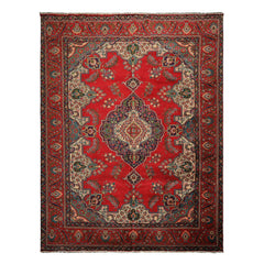 9x12 Red, Ivory, Aqua Color Hand Knotted Tabriz Wool Traditional Oriental Rug