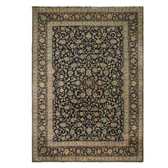 10x14 Black, Ivory, Mint Color Hand Knotted Kashan Wool Traditional Oriental Rug