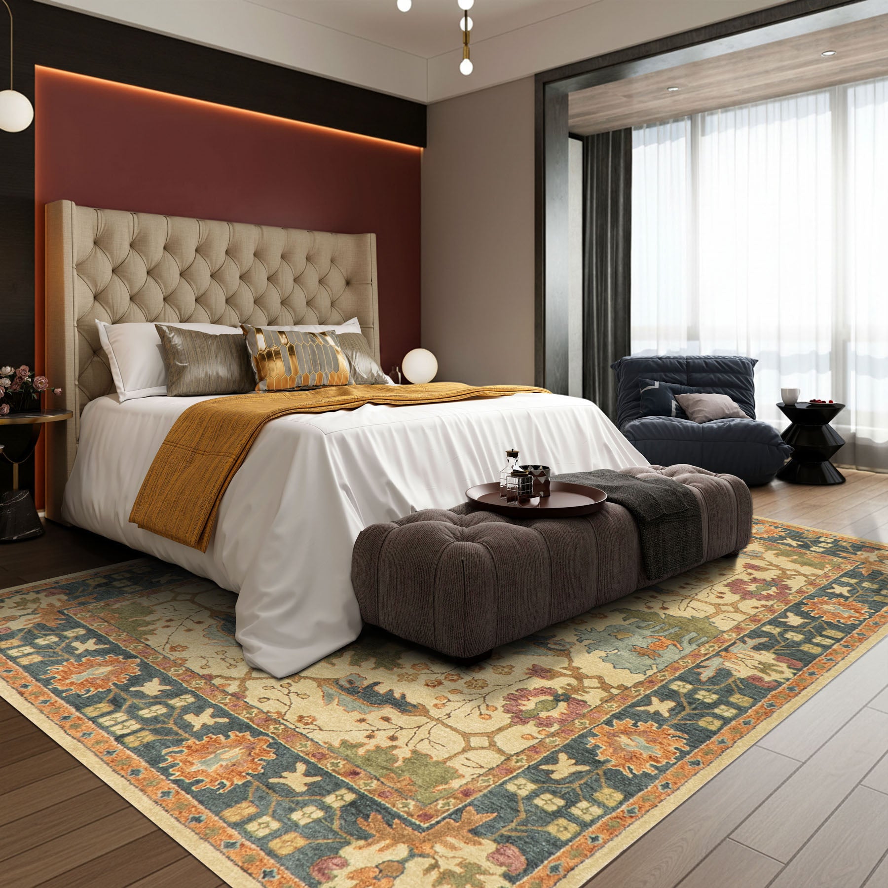 Multi Size Light Gold Blue Burnt Orange Color Hand Tufted  Wool  Oriental Rug