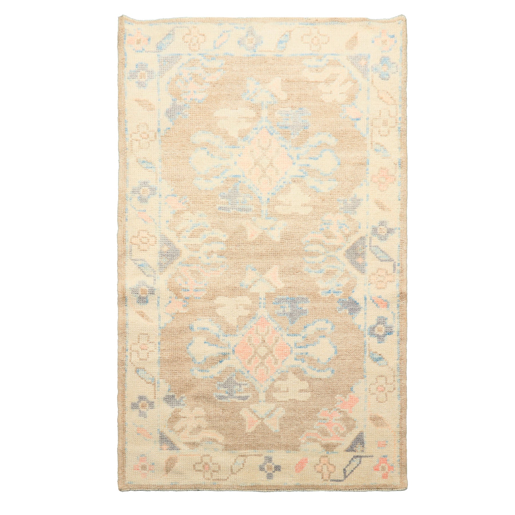 3x5 Tan, Ivory, Rust Color Hand Knotted Oushak Wool Transitional Oriental Rug