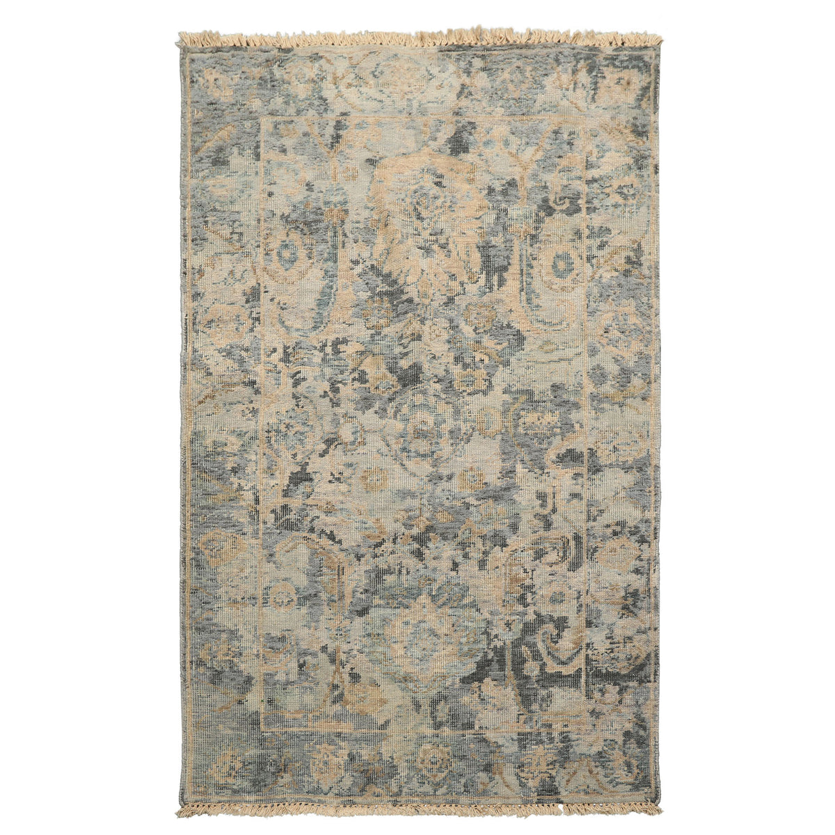 3x5 Gray, Beige, Slate Color Hand Knotted Distress Quality Oushak Wool Transitional Oriental Rug