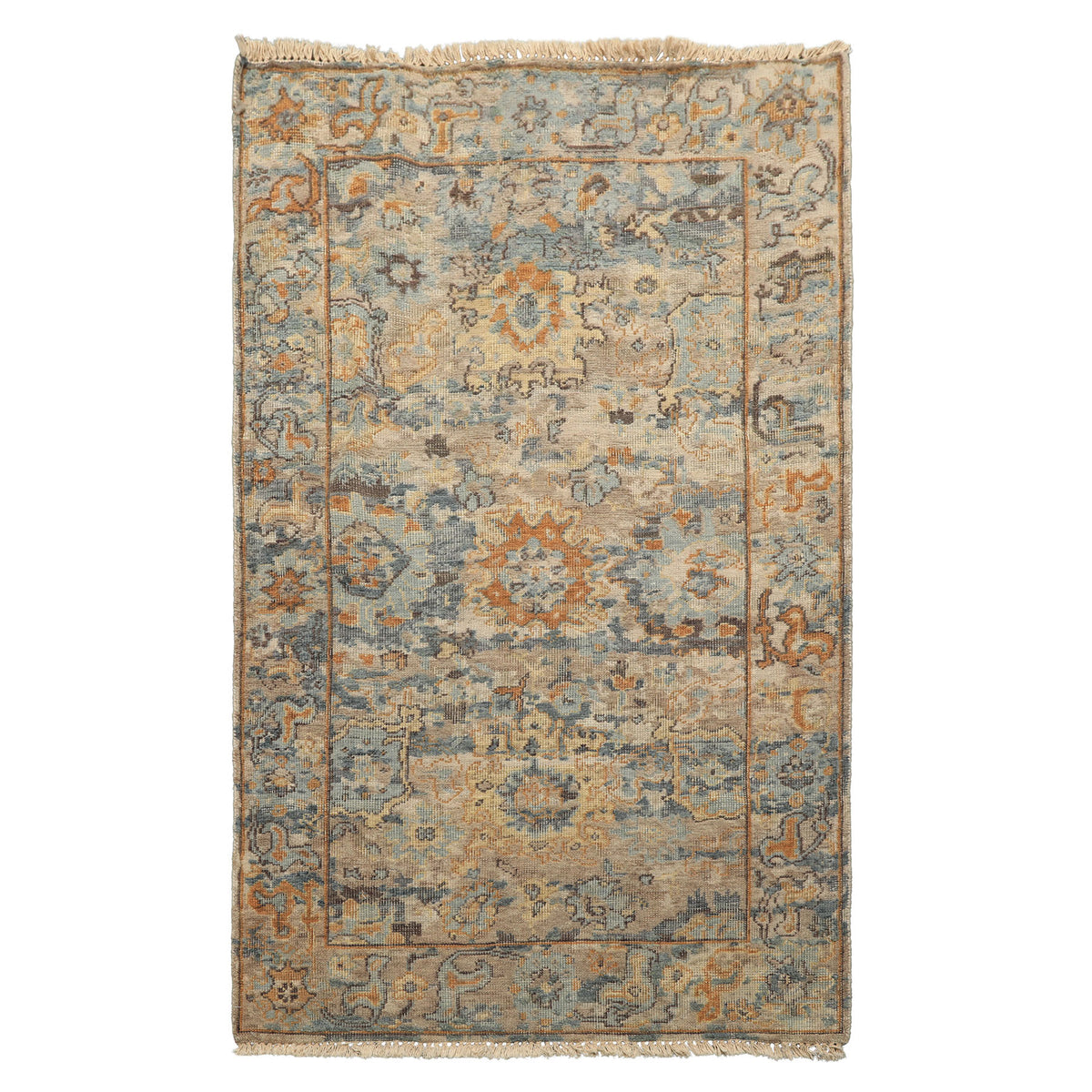 3x5 Beige, Taupe, Gold Color Hand Knotted Distress Quality Oushak Wool Transitional Oriental Rug