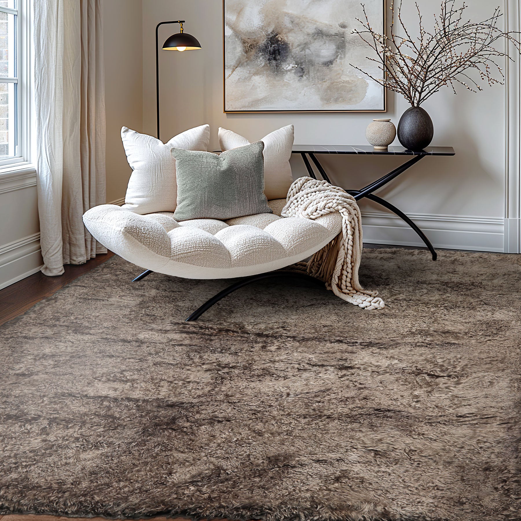 Square Brown, , Color Machine Made Shag Polyster Contemporary Oriental Rug