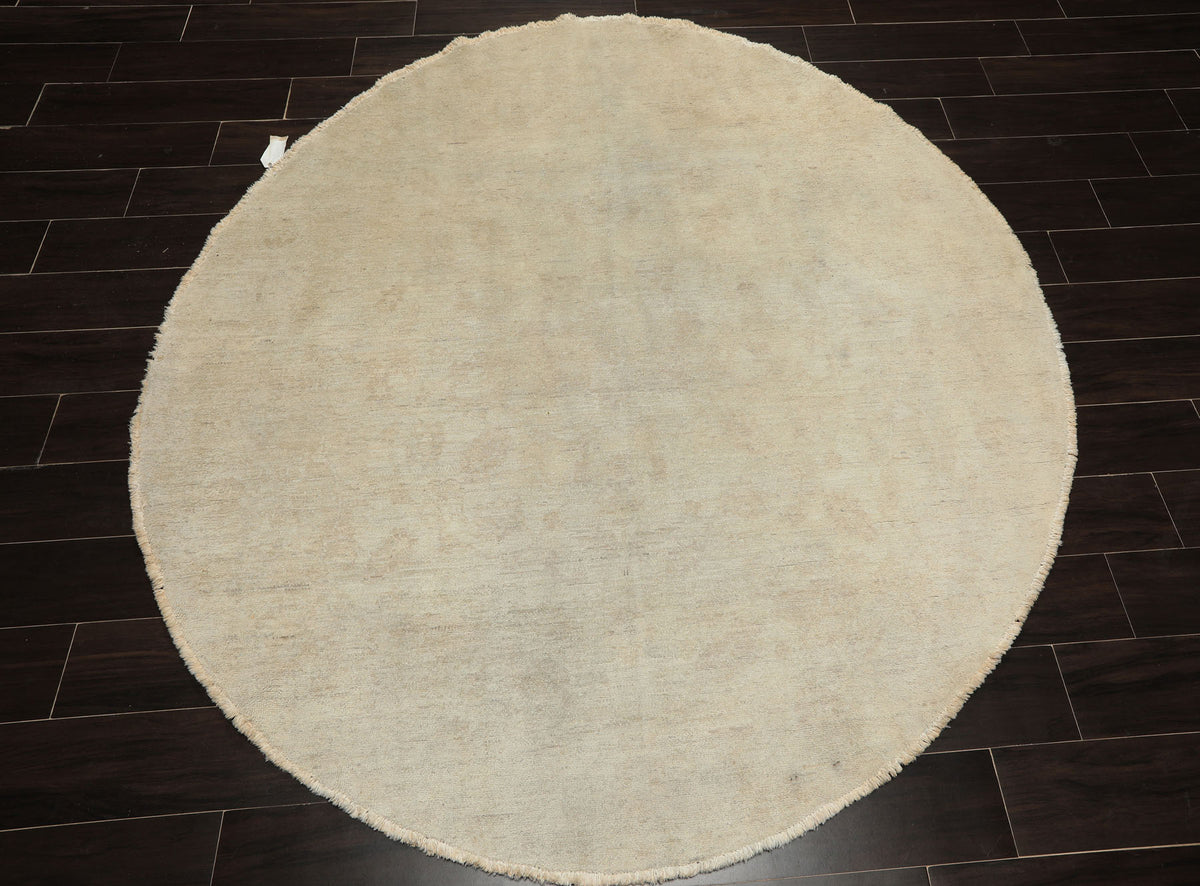 Round Gray, Beige, Color Hand Knotted Peshawar wool Modern & Contemporary Oriental Rug