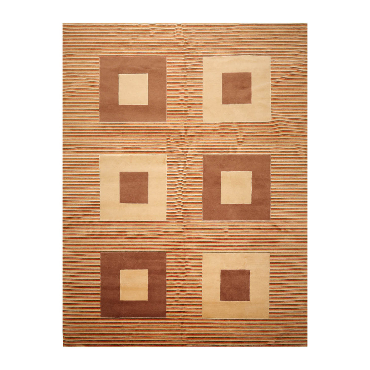 9x12 Beige, Brown, Burnt Orange Color Hand Knotted All-Over 100% Wool Modern Oriental Rug