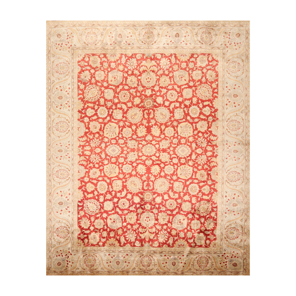 8x10 Red, Beige, Gray Color Hand Knotted All-Over 100% Wool Traditional Oriental Rug
