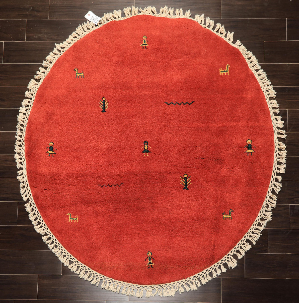 Round Coral, Gold, Black Color Hand Knotted Gabbeh Wool Modern & Contemporary Oriental Rug