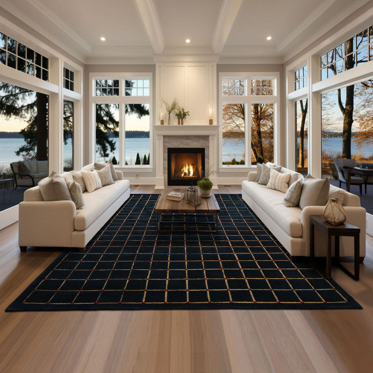 6x9 Navy, Gold, Red Color Hand Knotted Tibetan Wool Modern & Contemporary Oriental Rug