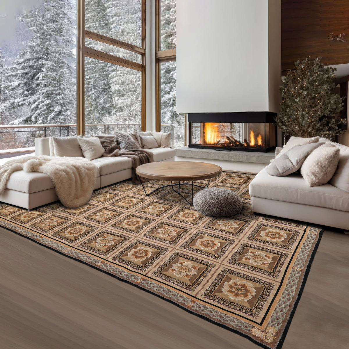 8x10 Beige, Ivory, Green Color Hand Woven French Aubusson Needlepoint wool Traditional Oriental Rug