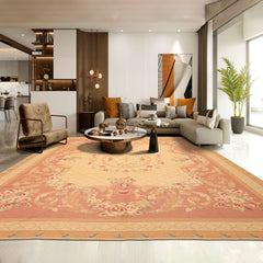 8x10 Light Gold, Blush, Rust Color Hand Woven French Aubusson Needlepoint Wool Traditional Oriental Rug