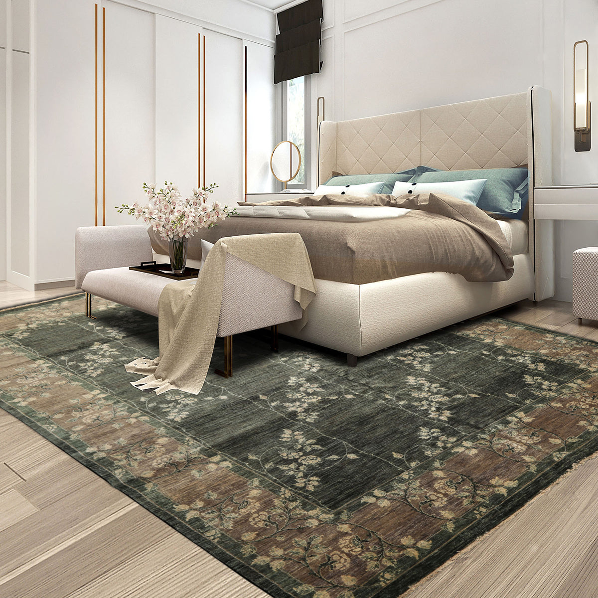 9x12 Celadon, Taupe, Ivory Color Hand Knotted Peshawar Wool Transitional Oriental Rug