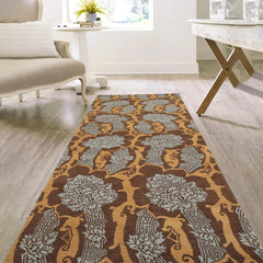 Runner Brown, Gold, Aqua Color Hand Knotted Tibetan Wool Arts & Crafts Oriental Rug