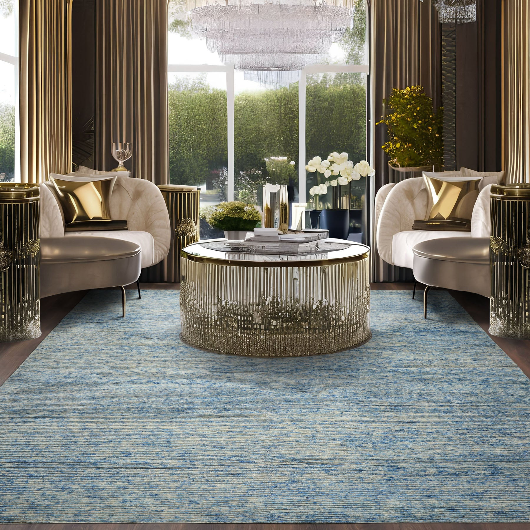 10x14 Blue, Ivory, Color Hand Knotted Moroccan Wool Modern & Contemporary Oriental Rug