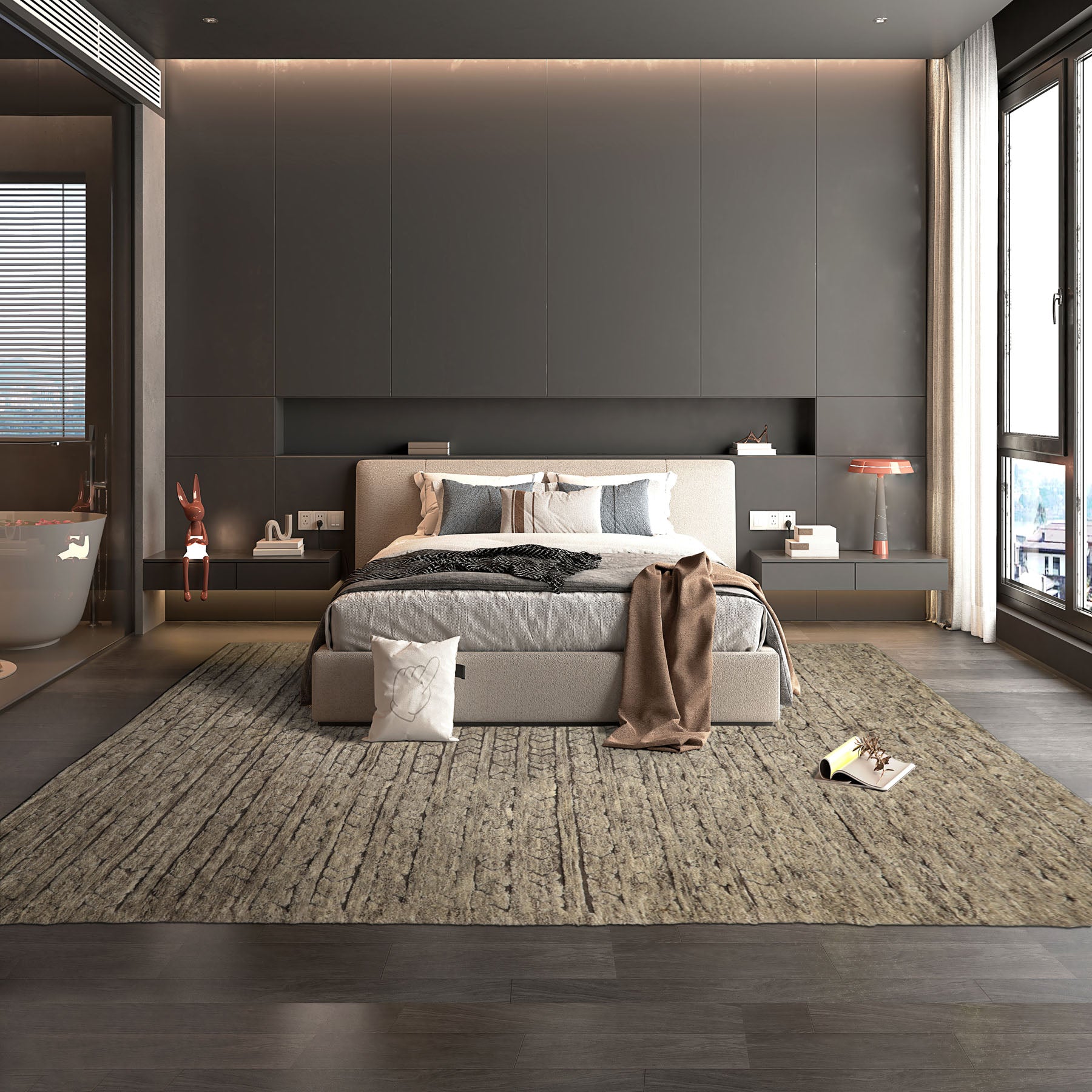 10x14 Ivory, Mocha, Color Hand Knotted Moroccan Wool Modern & Contemporary Oriental Rug