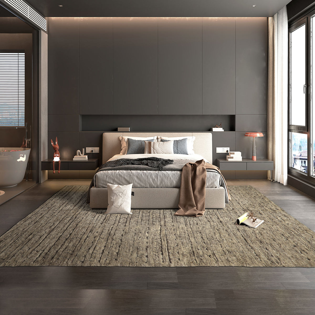 10x14 Ivory, Mocha, Color Hand Knotted Moroccan Wool Modern & Contemporary Oriental Rug