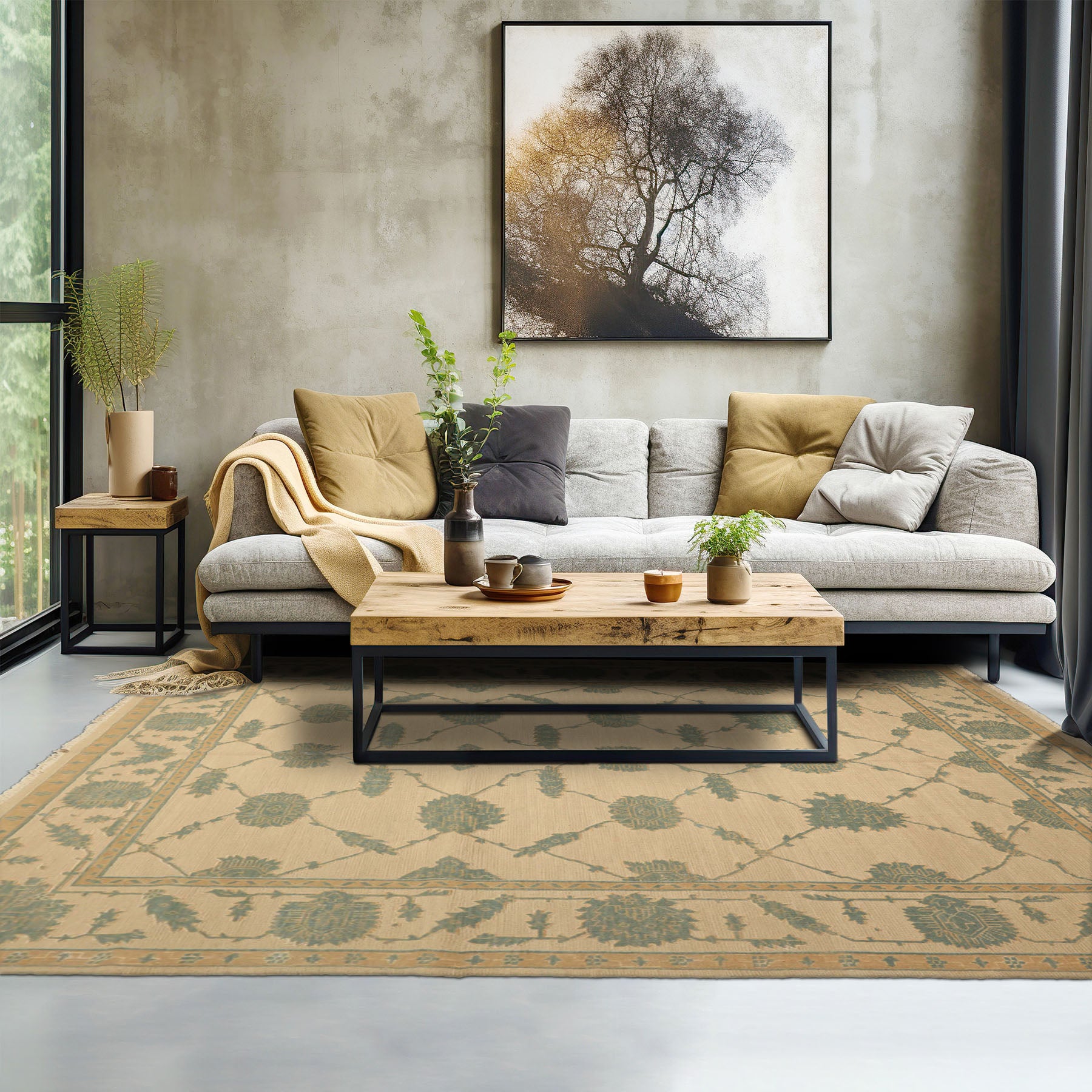 8x10 Ivory, Aqua, Light Gold Color Hand Knotted Nourison Nourmak Soumak Wool & Silk Transitional Oriental Rug