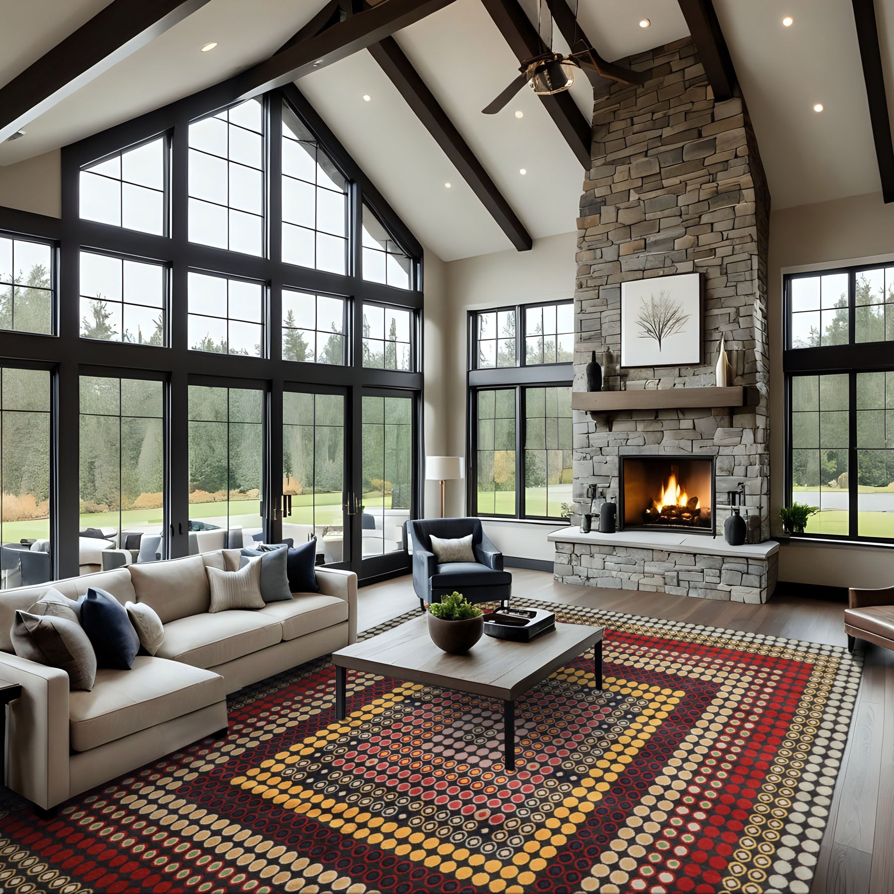 7x8 Dark Gray, Gold, Red Color Hand Knotted Tibetan Wool Modern & Contemporary Oriental Rug