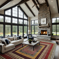 7x8 Dark Gray, Gold, Red Color Hand Knotted Tibetan Wool Modern & Contemporary Oriental Rug