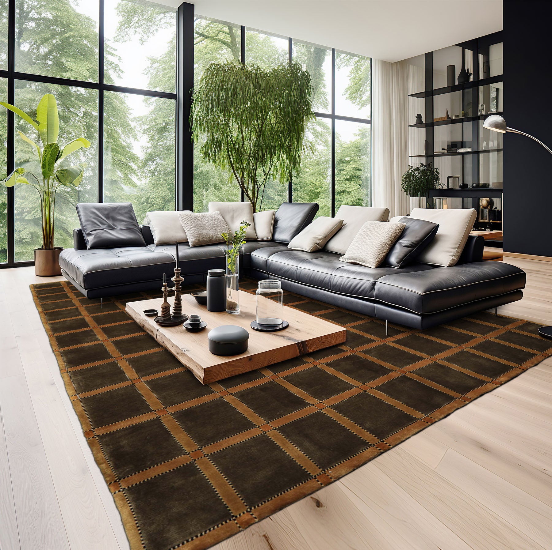 8x10 Mossy Green, Caramel, Tan Color Hand Knotted Tibetan Wool Transitional Oriental Rug