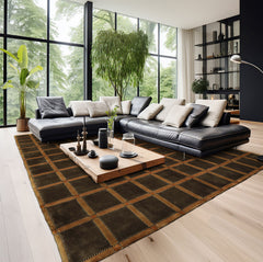 8x10 Mossy Green, Caramel, Tan Color Hand Knotted Tibetan Wool Transitional Oriental Rug