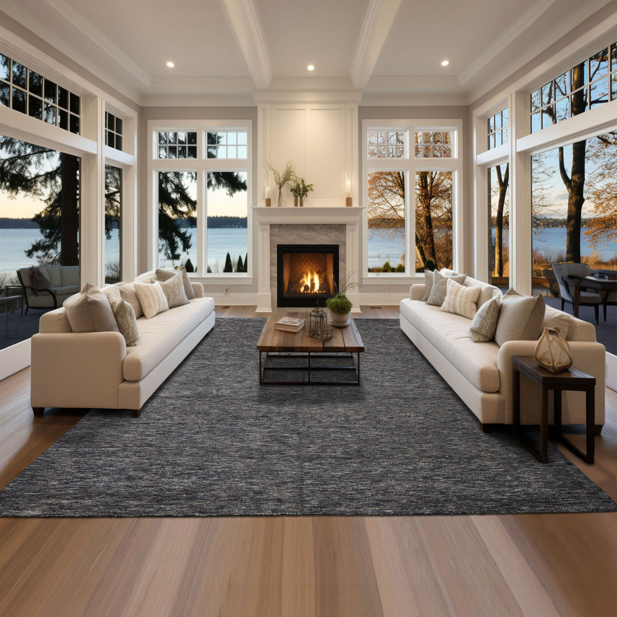 10x14 Gray, Slate, Blue Color Hand Knotted Tibetan Wool & Bamboo Silk Modern & Contemporary Oriental Rug