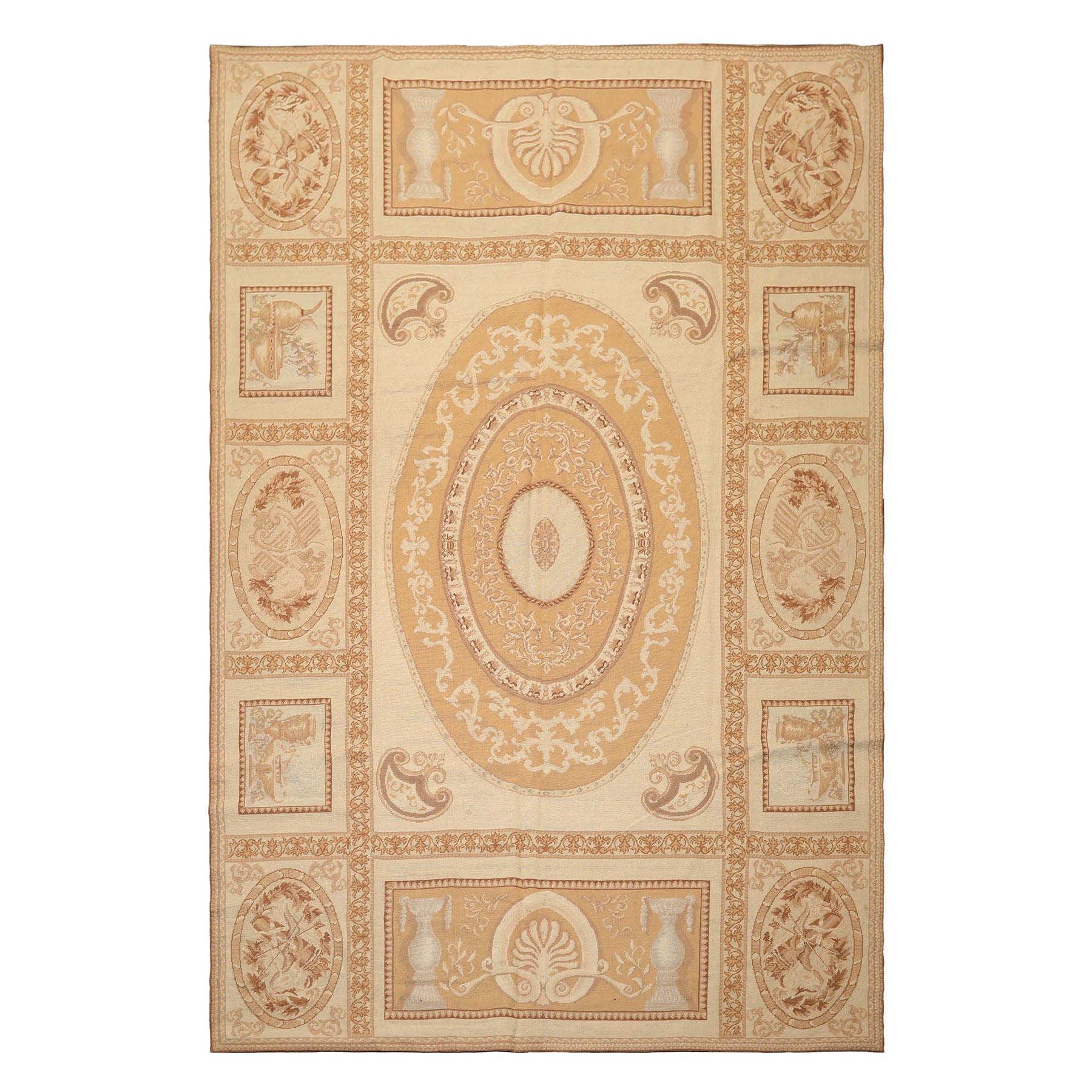 6x9 Beige, Tan, Brown Color Hand Woven Needlepoint Wool Traditional Oriental Rug