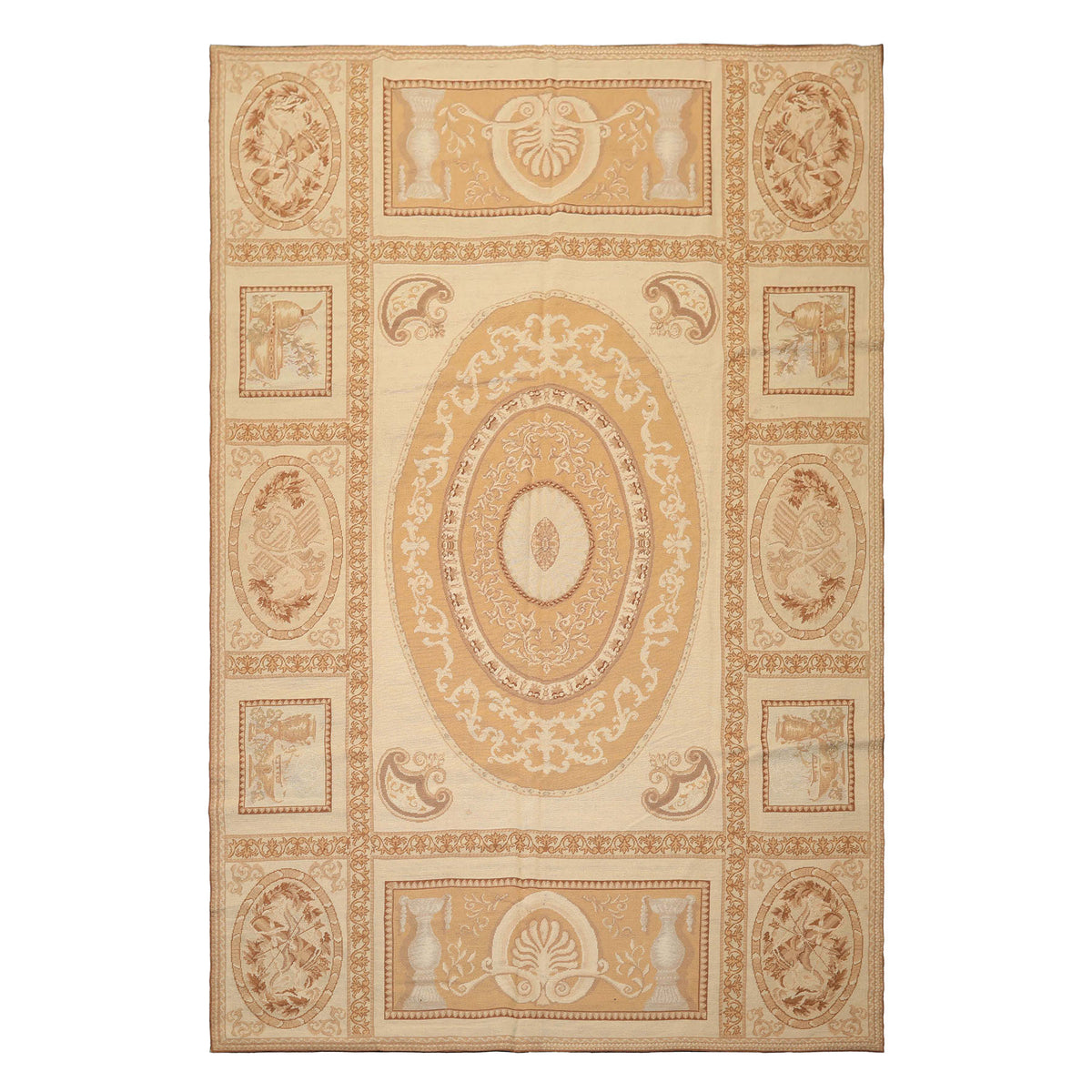 6x9 Beige, Tan, Brown Color Hand Woven Needlepoint Wool Traditional Oriental Rug