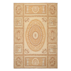 6x9 Beige, Tan, Brown Color Hand Woven Needlepoint Wool Traditional Oriental Rug