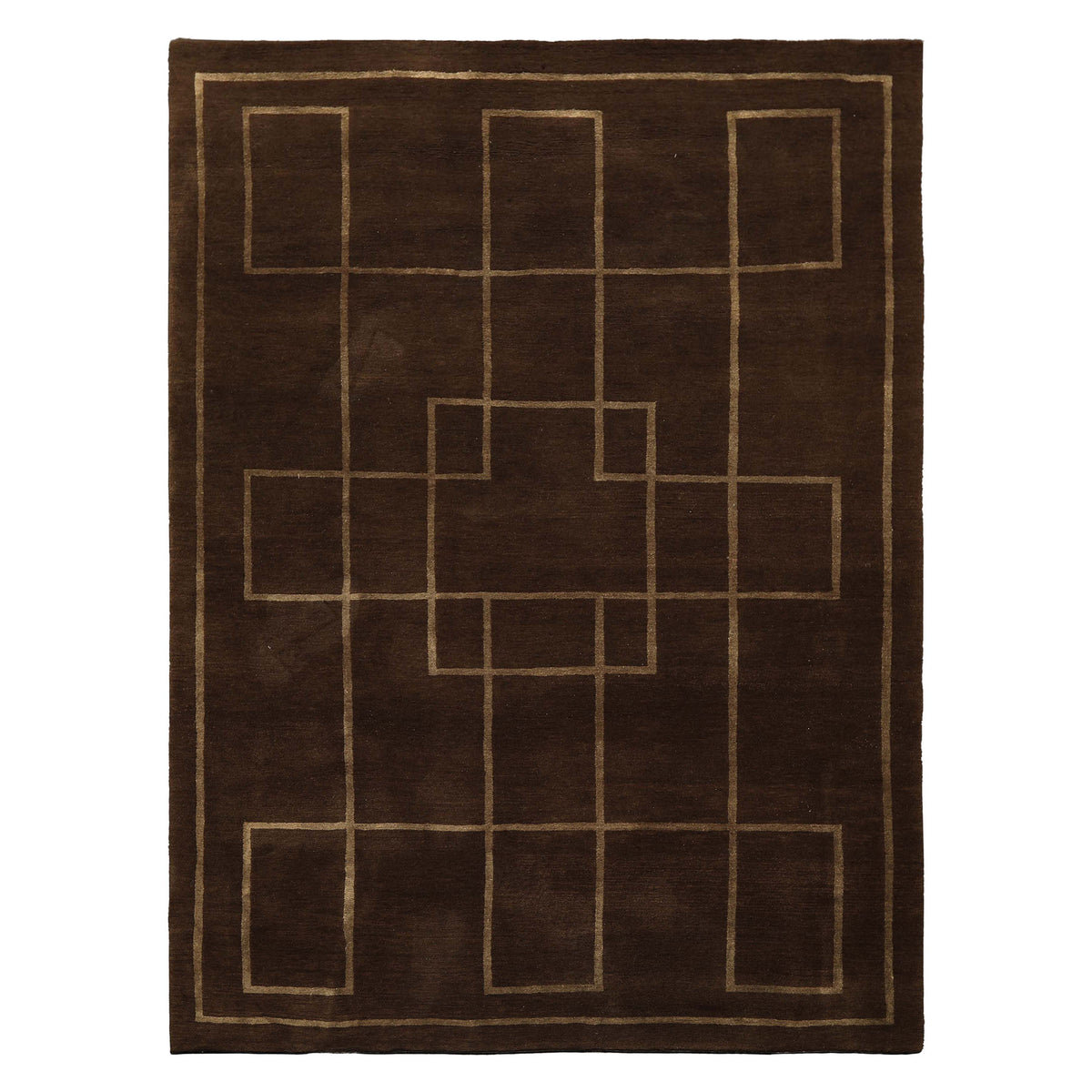 5x7 Brown, Gold, Color Hand Knotted Tibetan Wool & Silk Art Deco Oriental Rug