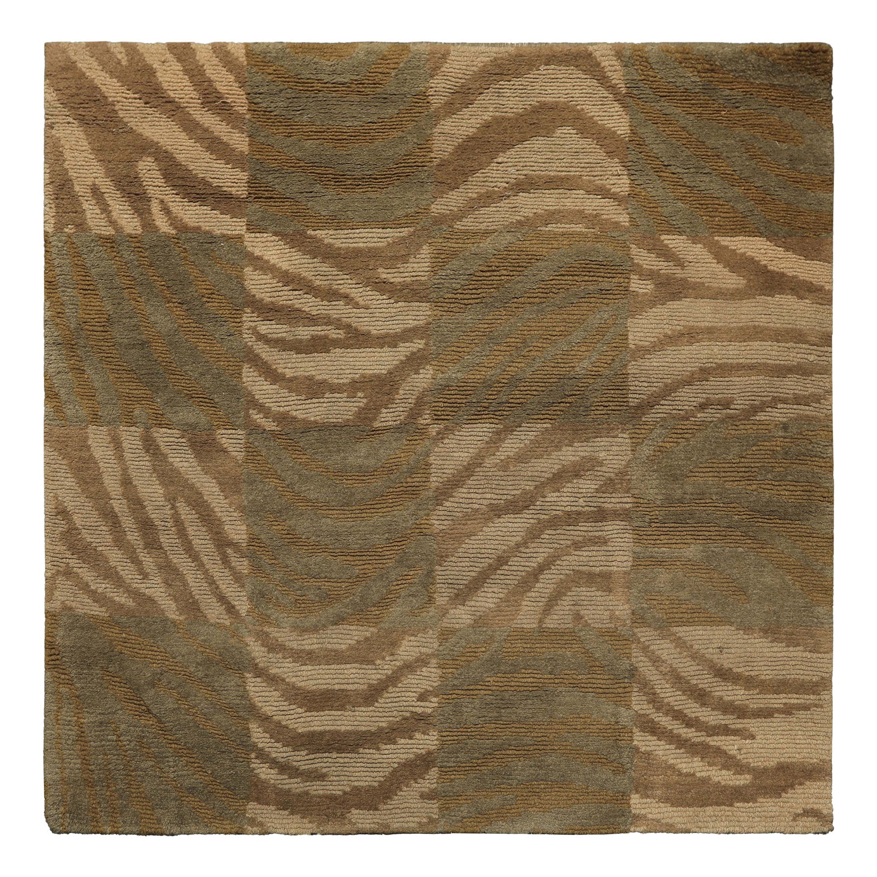 Square Tan, Brown, Beige Color Hand Knotted Tibetan Wool Modern & Contemporary Oriental Rug