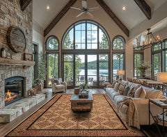 8x12 Beige, Burgundy, Charcoal Color Hand Knotted Tibetan Wool & Silk Transitional Oriental Rug