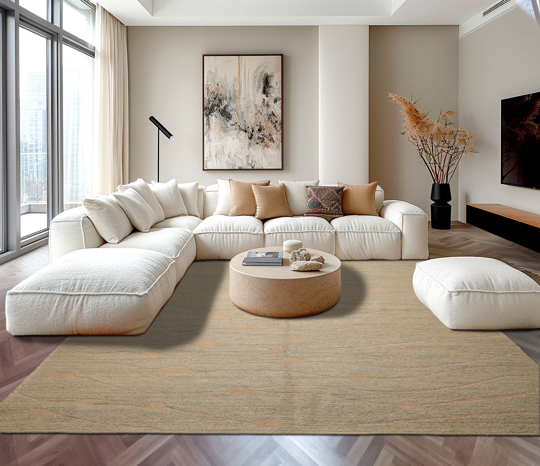 8x11 Moss, Tan, Color Hand Knotted Tibetan Wool Modern & Contemporary Oriental Rug