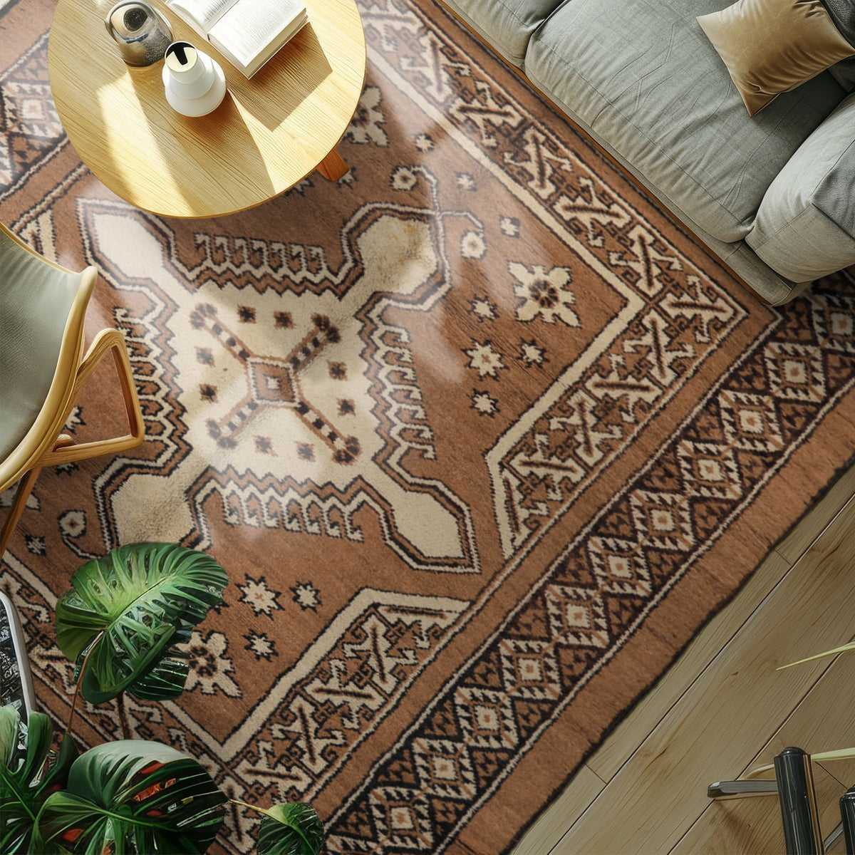 6x9 Mocha, Charcoal, Ivory Color Hand Knotted Moroccan Wool Traditional Oriental Rug