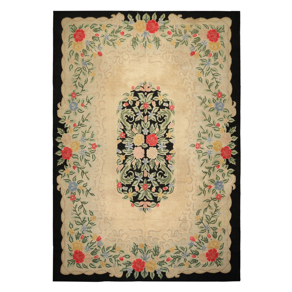 10x14 Beige, Green, Gold Color Hand Hooked Garden wool Traditional Oriental Rug