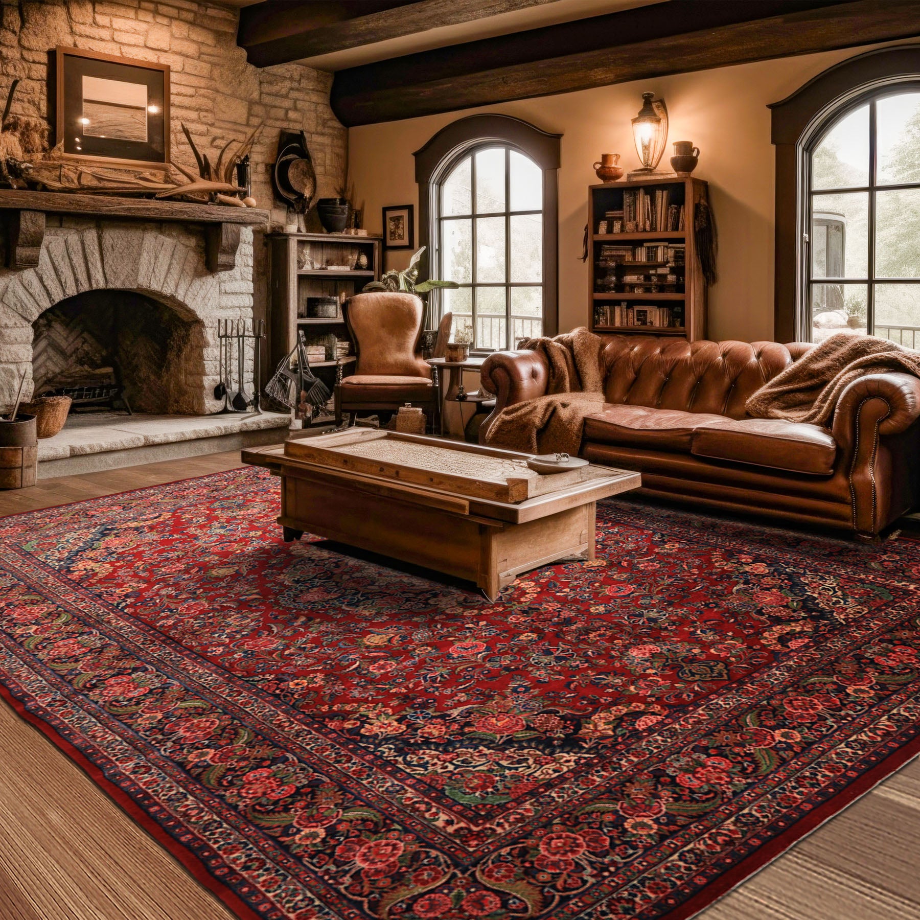 10x15 Red, Navy, Ivory Color Hand Knotted Tabriz Wool Traditional Oriental Rug