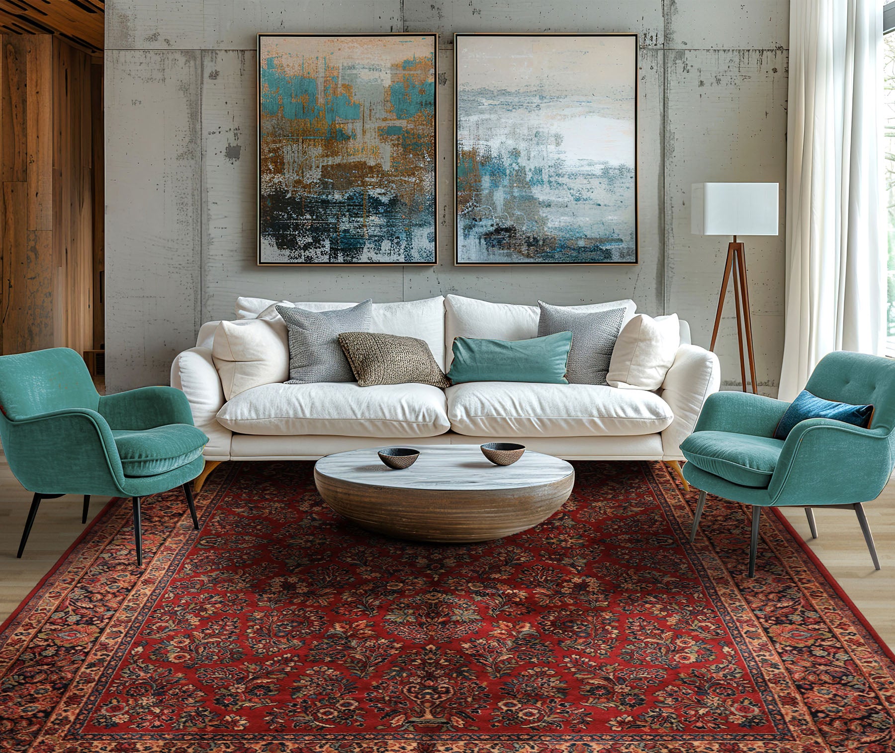 9x12 Burgundy, Navy, Ivory Color Machine Made Karastan Sarouk New Zealand Wool Traditional Oriental Rug